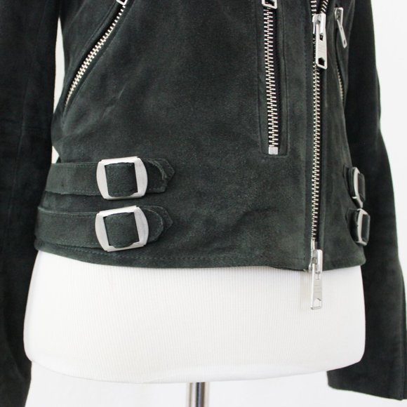 Allsaints Edwards Biker Goat Suede Leather Motorcycle Zipper Buckle Jacket, US 2 - Picture 13 of 15